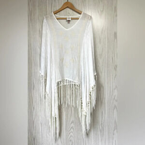 Knox Rose S/M Poncho Top Women’s Off White W/Long Fringe LNC